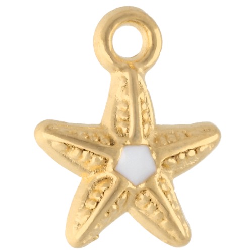 Breloque étoile de mer 11.5x9 mm avec résine époxy - Doré à l'or fin - Blanc x1