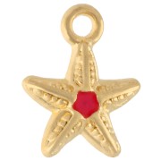 Breloque étoile de mer 11.5x9 mm avec résine époxy - Doré à l'or fin - Fuchsia x1