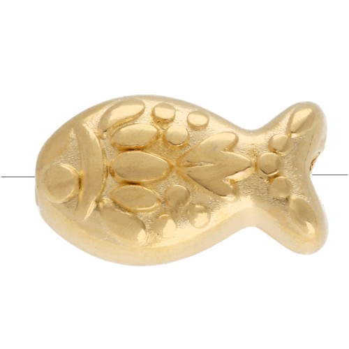 Perle poisson texturé 6x10.5 mm -  Doré à l'or fin x1