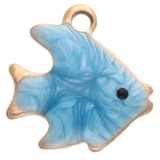 Mini breloque poisson 10 mm avec époxy - Acier inoxydable 304 Doré - Bleu x1|raw }}
