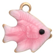 Mini breloque poisson 10 mm avec époxy - Acier inoxydable 304 Doré - Rose x1