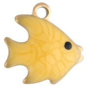 Mini breloque poisson 10 mm avec époxy - Acier inoxydable 304 Doré - Jaune x1