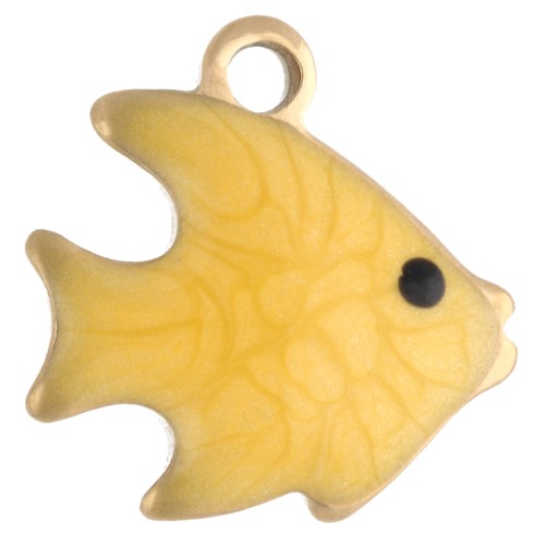 Mini breloque poisson 10 mm avec époxy - Acier inoxydable 304 Doré - Jaune x1