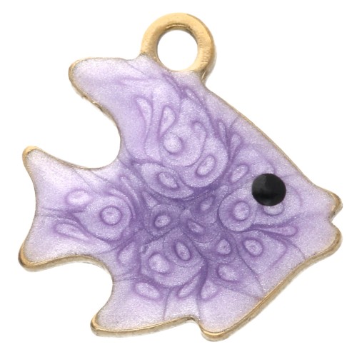 Mini breloque poisson 10 mm avec époxy - Acier inoxydable 304 Doré - Mauve x1