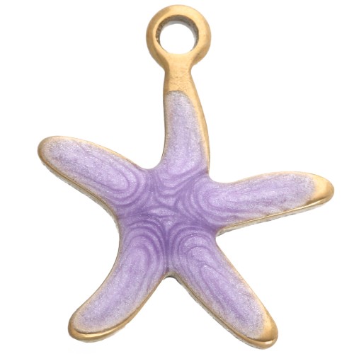 Breloque étoile de mer 12x11 mm avec époxy - Acier Inoxydable 304 - Mauve x1