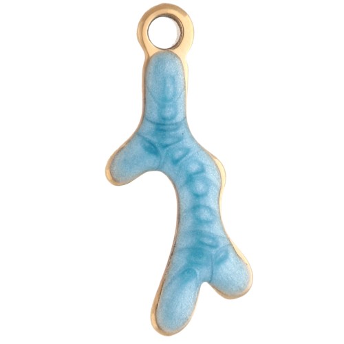 Mini breloque corail 13x5 mm avec époxy - Acier inoxydable 304 Doré - Bleu x1