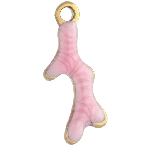 Mini breloque corail 13x5 mm avec époxy - Acier inoxydable 304 Doré - Rose x1