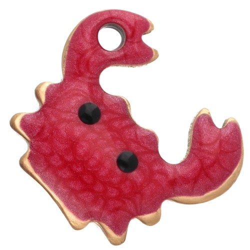 Mini breloque crabe 11.5x11 mm avec époxy - Acier inoxydable 304 Doré - Rouge x1
