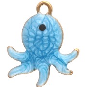 Mini breloque pieuvre 12x10 mm avec époxy - Acier inoxydable 304 Doré - Bleu x1|raw }}