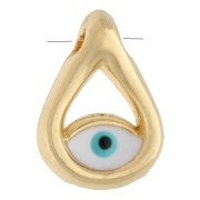 Breloque goutte 10x7 mm motif œil avec résine époxy - Doré à l'or fin - Blanc x1