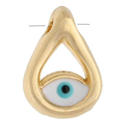Breloque goutte 10x7 mm motif œil avec résine époxy - Doré à l'or fin - Blanc x1