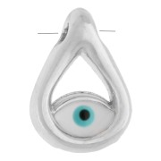 Breloque goutte 10x7mm motif œil résine époxy - Placage Argent fin vieilli - Blanc