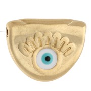 Perle demi cercle 11x14 mm motif œil et résine époxy - Doré à l'or fin - Blanc x1