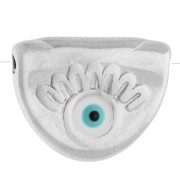 Perle demi cercle 11x14 mm motif œil et époxy - Placage Argent fin vieilli - Blanc