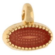 Mini breloque ovale 8x9 mm avec résine époxy - Doré à l'or fin - Orange x1