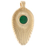 Pendentif pointe strié 25x13 mm avec résine époxy - Doré à l'or fin - Vert x1|raw }}
