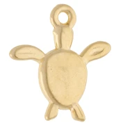 Breloque tortue 18.5x17 mm - motif oeil - Doré à l'or fin - Vert pailleté x1