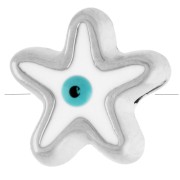 Perle étoile de mer 10 mm motif oeil - époxy - Placage Argent fin vieilli - Blanc|raw }}