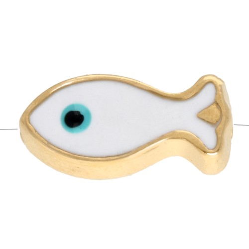 Perle poisson 6x13 mm motif œil - résine  époxy - Doré à l'or fin Blanc Bleu x 1