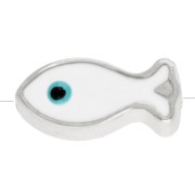 Perle poisson 6x13 mm motif œil - résine  époxy Placage argent fin Blanc Bleu x1