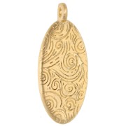 Pendentif ovale 28.5x12.5 mm motif palmiers - Doré à l'or fin - Rose pailleté x1