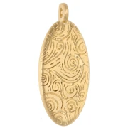 Pendentif ovale 28.5x12.5 mm motif palmiers - Doré à l'or fin - Rose pailleté x1