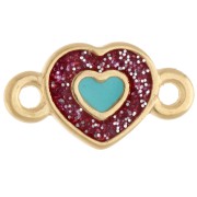 Intercalaire cœur 15x8.5mm résine époxy - Doré à l'or fin - Pailleté rose - Bleu