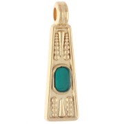 Pendentif trapèze 21.5x6 mm avec résine époxy - Doré à l'or fin - Vert x1
