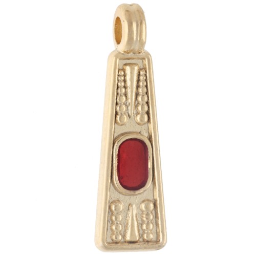 Pendentif trapèze 21.5x6 mm avec résine époxy - Doré à l'or fin - Orange x1