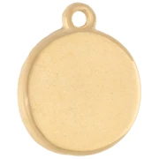 Breloque ronde irrégulière 15 mm - motif soleil - Doré à l'or fin - Bleu pétrole
