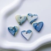 Pendentif cœur 21x23 mm en céramique - Marbré Bleu - Blanc x1