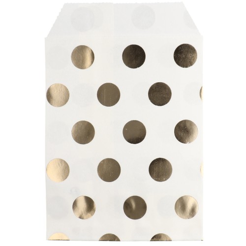 Pochette en papier 10x13 cm - motif pois - Blanc - Doré x1