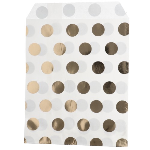 Pochette en papier 13x16 cm - motif pois - Blanc - Doré x1