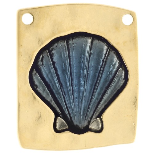 Pendentif intercalaire irrégulier 32x28 mm - coquillage Doré à l'or fin Bleu x1