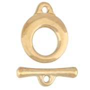 Fermoir T rond martelé 13 mm - Doré à l'or fin x1