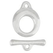 Fermoir T rond martelé 13 mm - Placage Argent fin vieilli x1
