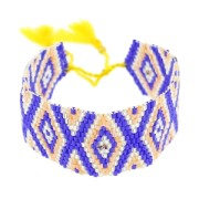 Bracelet tissé en perles motif navajo 28 mm Cobalt/Jaune|raw }}