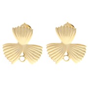 Clous d'oreilles fleur strié 18x19.5 mm avec anneau fermé - Doré à l'or fin x2|raw }}