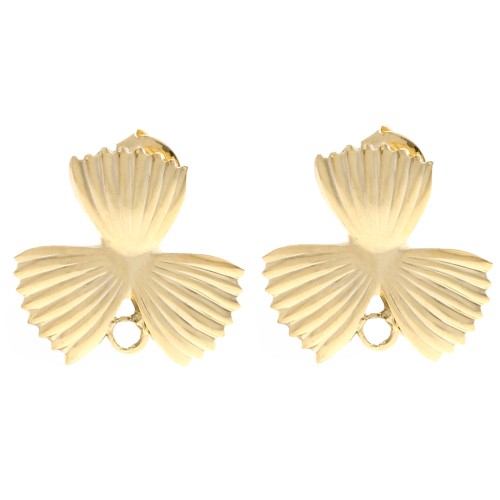 Clous d'oreilles fleur strié 18x19.5 mm avec anneau fermé - Doré à l'or fin x2