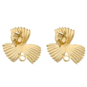 Clous d'oreilles fleur strié 18x19.5 mm avec anneau fermé - Doré à l'or fin x2