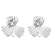 Clous d'oreilles fleur strié 18x19.5 mm avec anneau fermé - Placage Argent fin x2