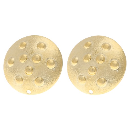 Clous d'oreilles ronds 20 mm effet clouté - Doré à l'or fin x2