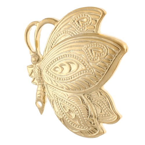 Broche papillon travaillée 30x26 mm avec 1 trou - Doré à l'or fin x1