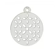 Breloque ronde ajourée fleur 15 mm en Argent 925 x1