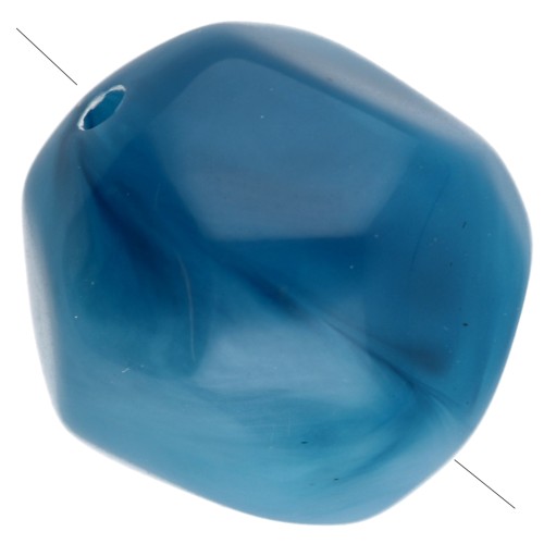 Perles rondes irrégulières facettées 12mm résine translucide Bleu Marbré blanc x4