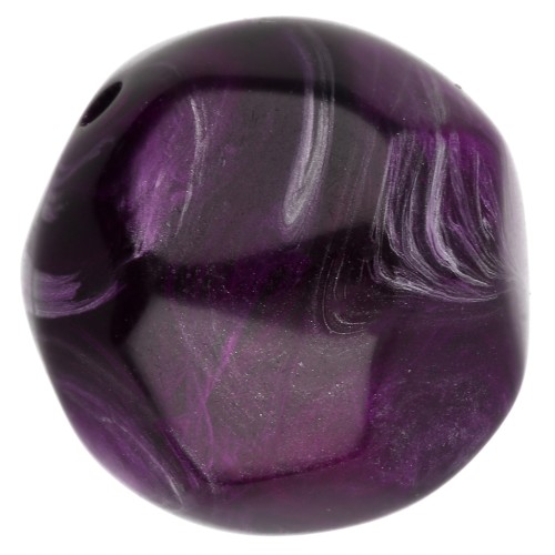 Perles rondes irrégulières facettées 14 mm résine translucide - Aubergine marbré