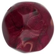 Perle ronde irrégulière facettée 14 mm en résine opaque - Bordeaux marbré x1