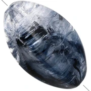 Perle olive 4 faces 27x17 mm effet craquelé en résine translucide - Bleu - Noir x1