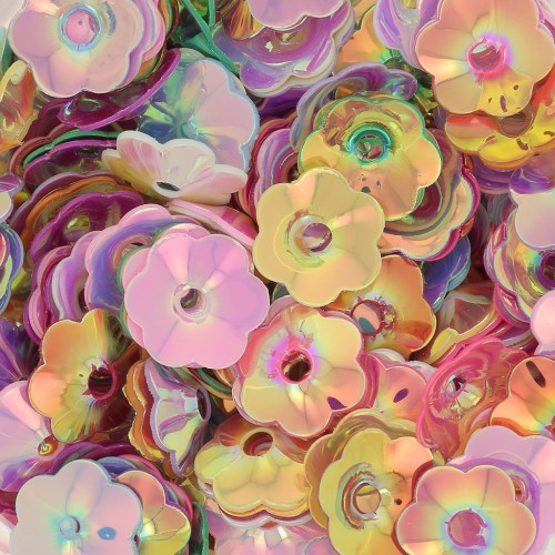 Assortiment de sequins  fleurs 7.5 mm Multi Pastel irisé x10g
