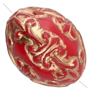Perle olive 14x11 mm en résine opaque - décor baroque - Rouge - Doré x1|raw }}